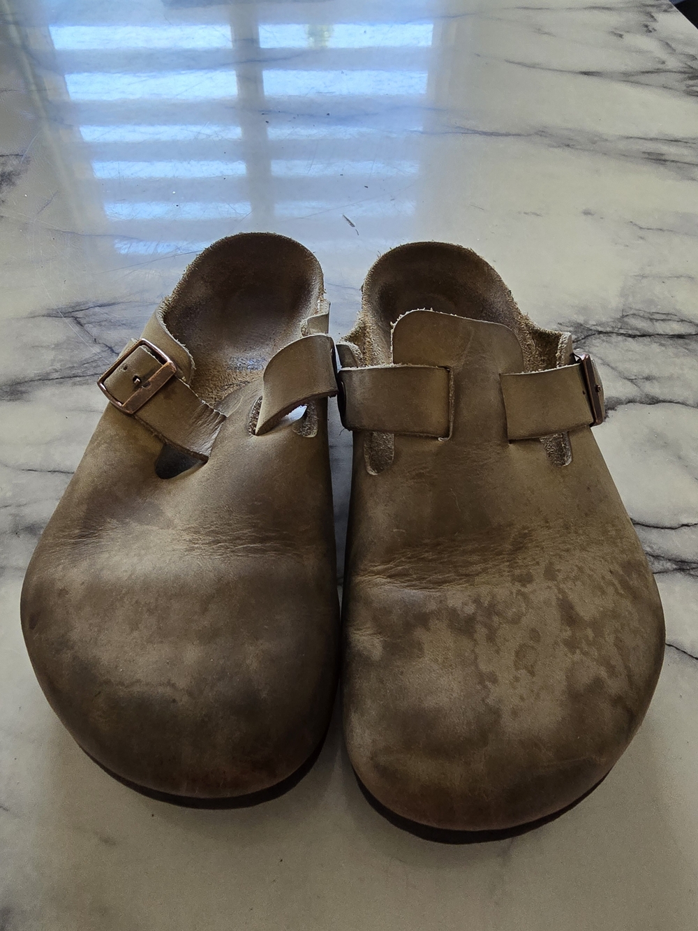 Tan Leather Birkenstock Clog Slides with Buckle